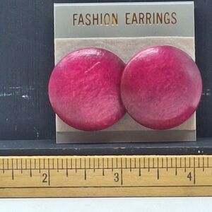Vibrant Pink Circle Wood Statement Fashion Earrings